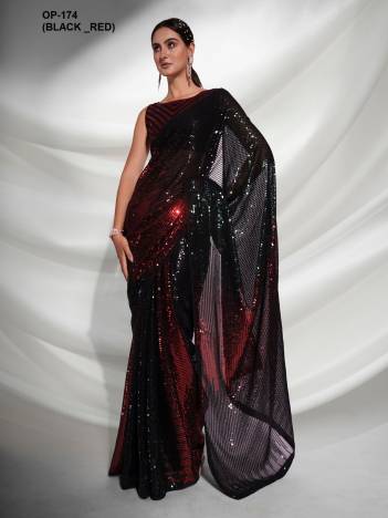 D.NO. OP 174 (BLACK&RED) BY LAXMINAM GEORGETTE SAREE MANUFACTURER IN INDIA